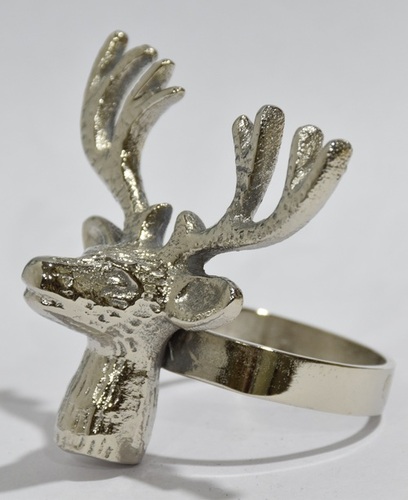 Metal Deer Alters Shape Napkin Ring Silver Plated Black Antique - Design: Plain