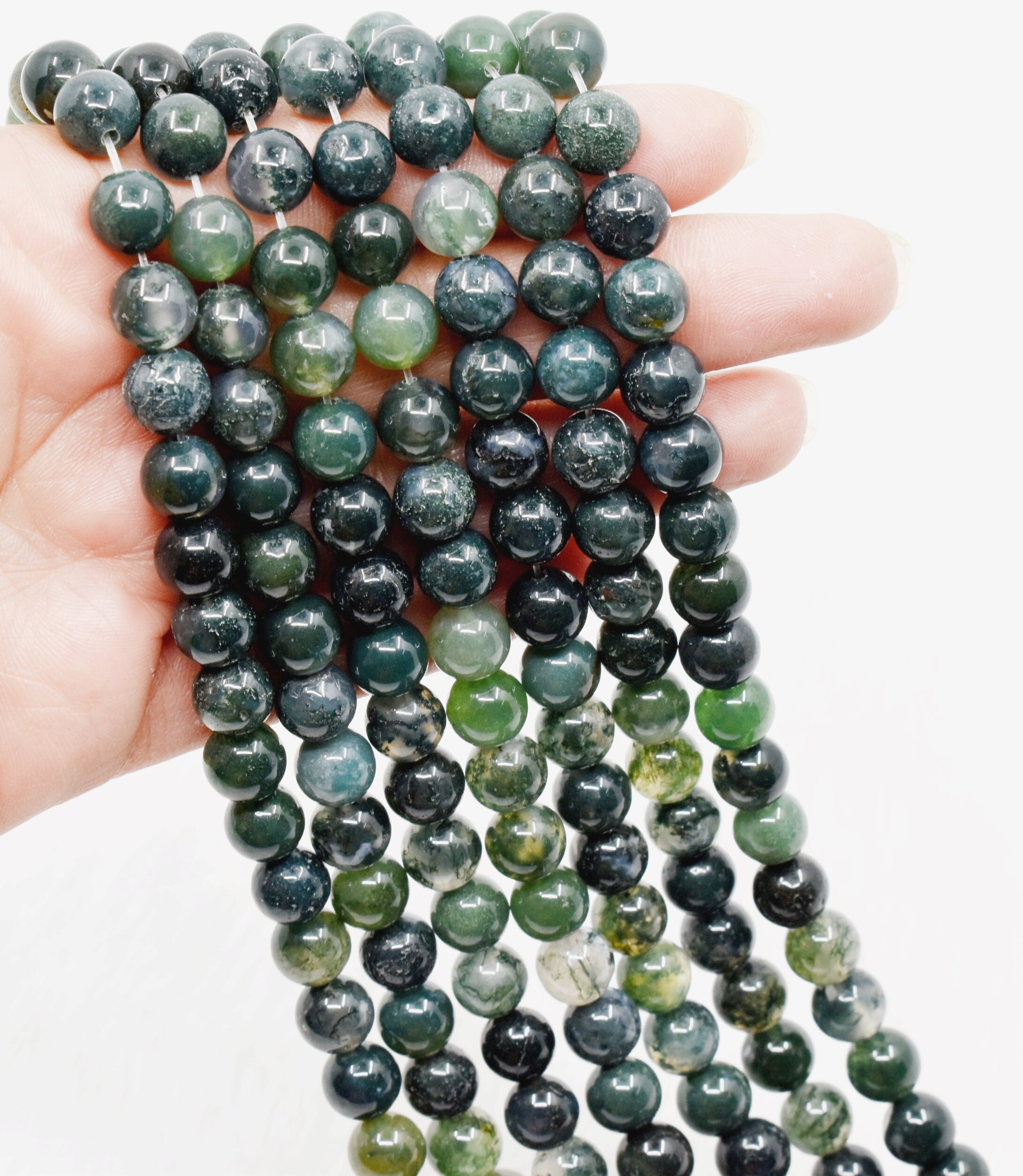 8mm Moss Agate Beads, Gemstone Beads for Necklace ,Crystal Beads Jewelry