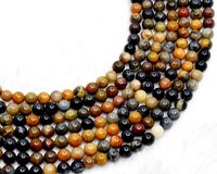 8mm Petrified Wood Beads - 14.5 Inch Strand, Unique Round Beads With Polished Finish, Ideal For Jewelry And Party Wear