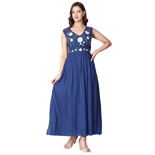 Different Available Blue Floral Embroidred Maxi Dress