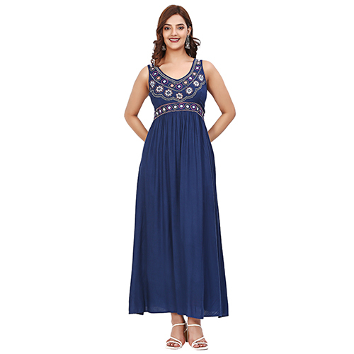 Different Available Sleeveless Dark Blue Dress Maxi