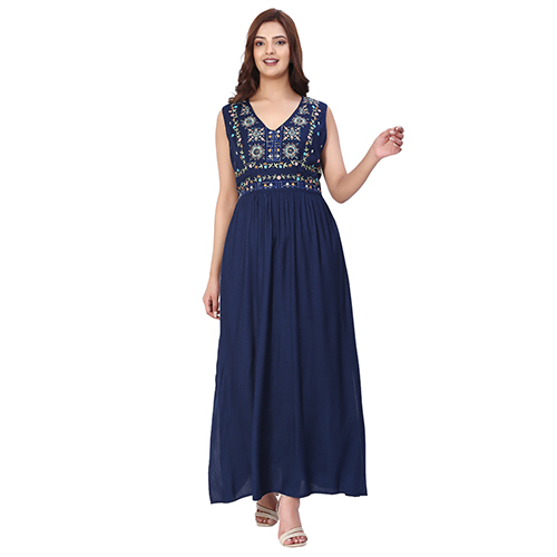 Different Available Ladies Blue Embroidered Summer Dress