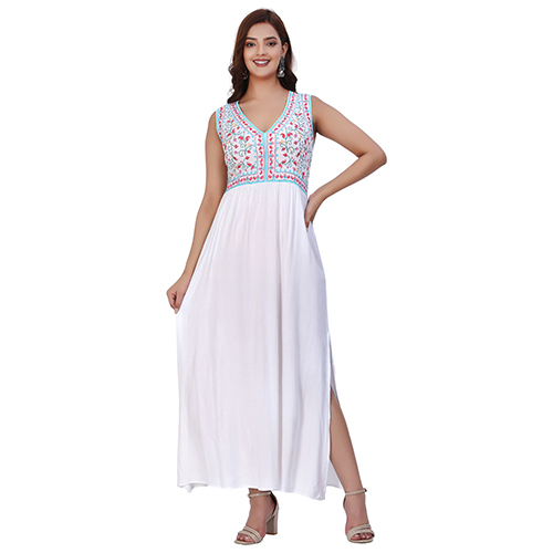 Different Available Ladies White Embroidered One Piece Dress