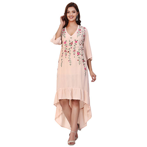 Different Available Ladies Cream Color Summer Embroidered Dress