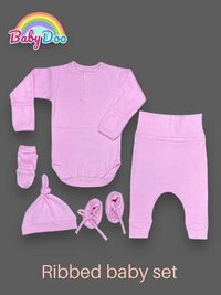 Ribbed Baby Romper Set - Color: Pink