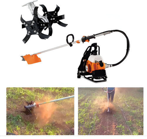 Backpack Brush Cutter with Round Tiller Attachment, 4-Stroke 31CC