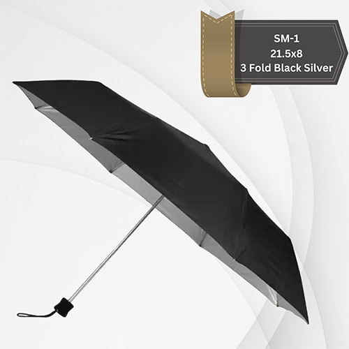 Three Fold Black Silver Manual Umbrella SM-1