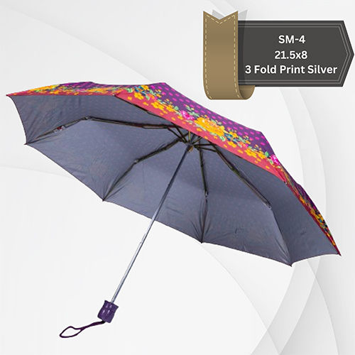 Multicolor Sm-4 Three Fold Print Silver Manual Umbrella