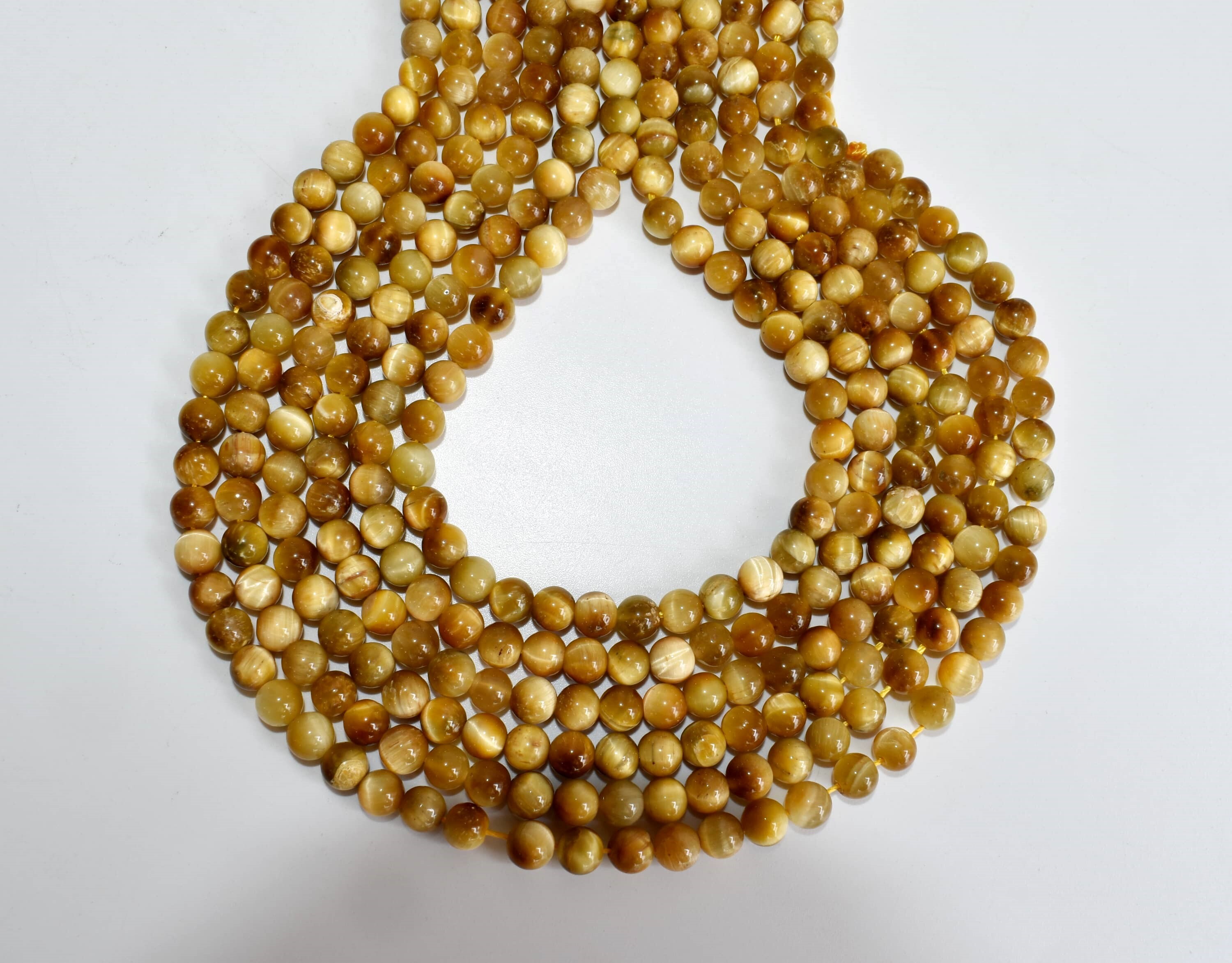 8mm Tiger Cats Eye Yellow Heated  Beads, Beads for Necklace, Gemstone , Jewelry