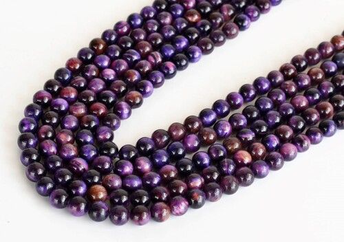 8mm Tiger Cats Eye Violet Heated Beads, Beads For Necklace, Gemstone, Jewelry