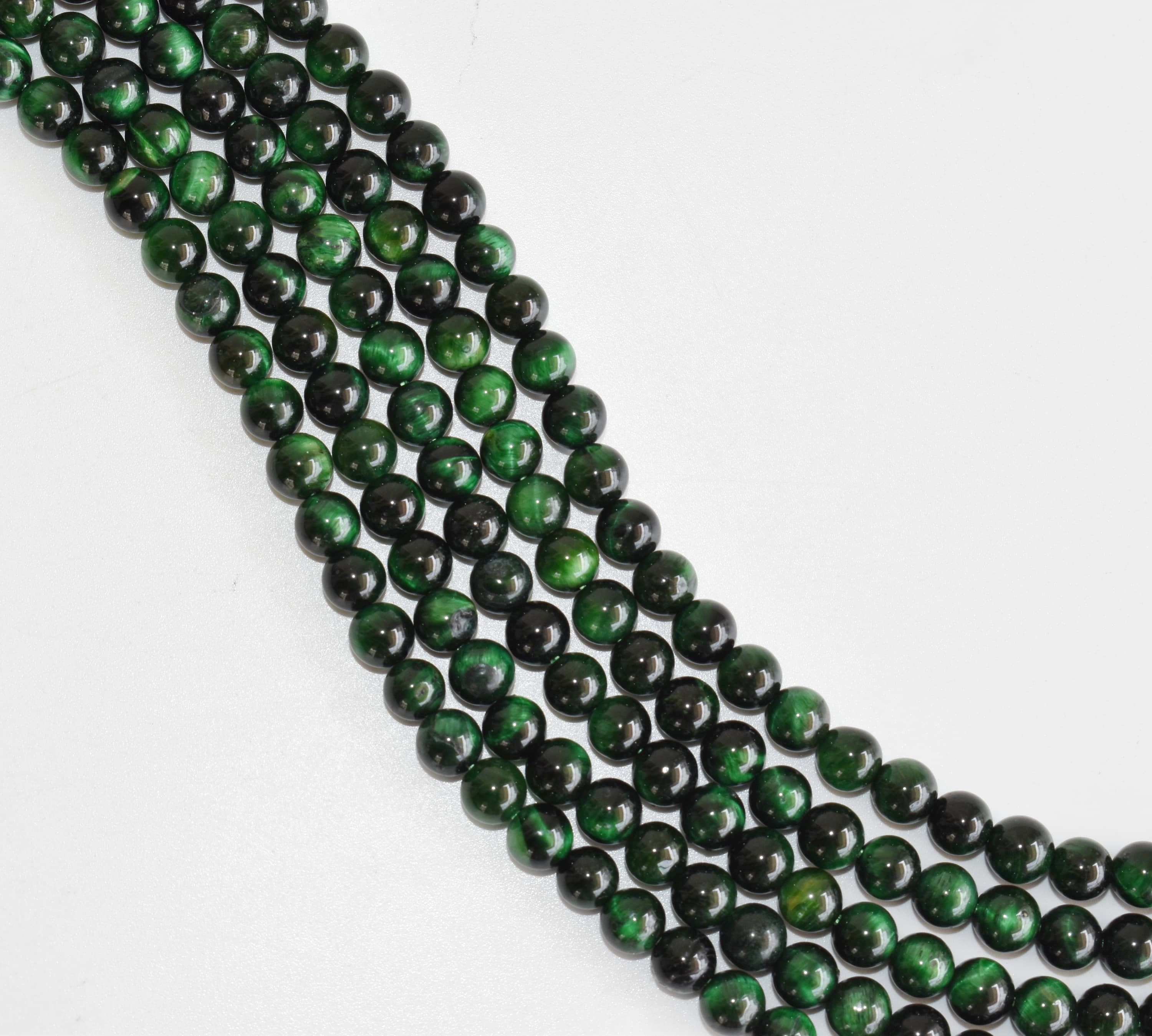 8mm Tiger Cats Eye Green Heated Beads, Beads for Necklace, Gemstone, Jewelry