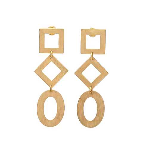 Golden square and round dangle earring set