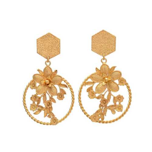 Designer gold plated drop flower earring set