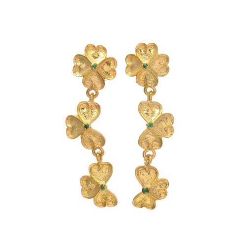 Flowered dangle earring with mini green gemstones