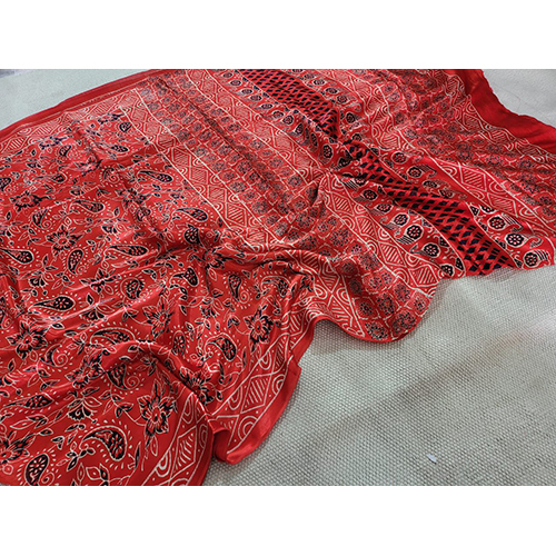 Red Ajrakh Print Saree