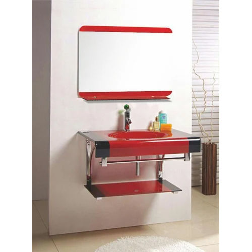 Red Wall Mounted Glass Vanity Set