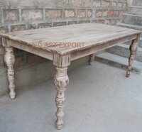 Dining Table in Solid Mango Wood With Rustic Finish Carving Legs