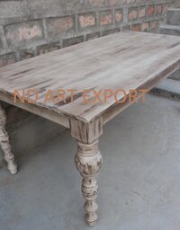 Dining Table in Solid Mango Wood With Rustic Finish Carving Legs