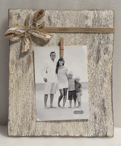 12 Inch Wooden White Wash Photo Frame With Ribbon