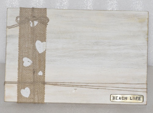 12 Inch Wooden White Wash Photo Frame With Jute Ribbon