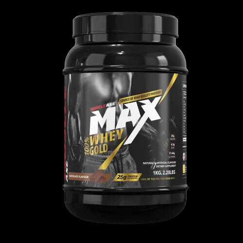 1KG Chocolate Flavour Muscle Axe Max Whey Gold Protein Powder