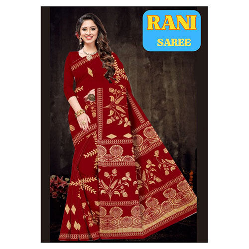 Printed Red Designer Saree