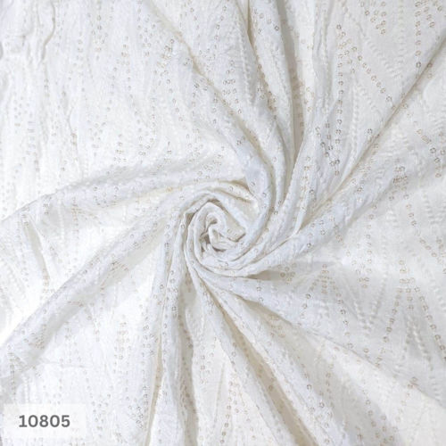 White Dola silk Embroidered fabric in Daman Pattern