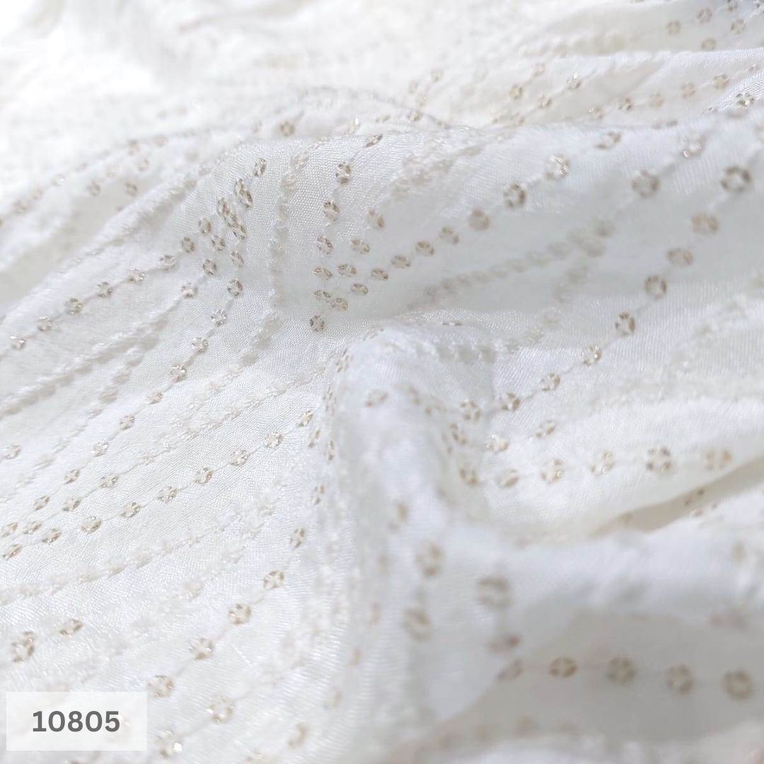 White Dola silk Embroidered fabric in Daman Pattern