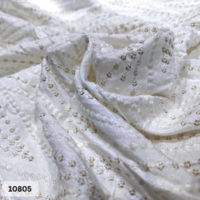 White Dola silk Embroidered fabric in Daman Pattern