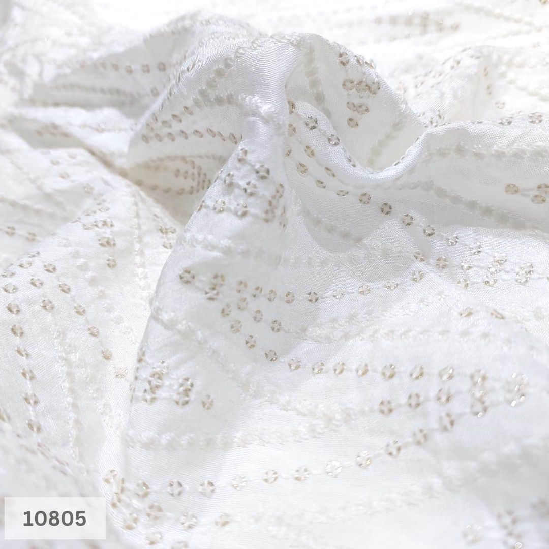 White Dola silk Embroidered fabric in Daman Pattern