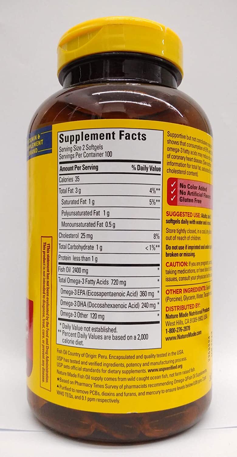Nature Made Burp Less Omega 3 Fish Oil Softgels 1200 mg Omega 3  200 Softgels