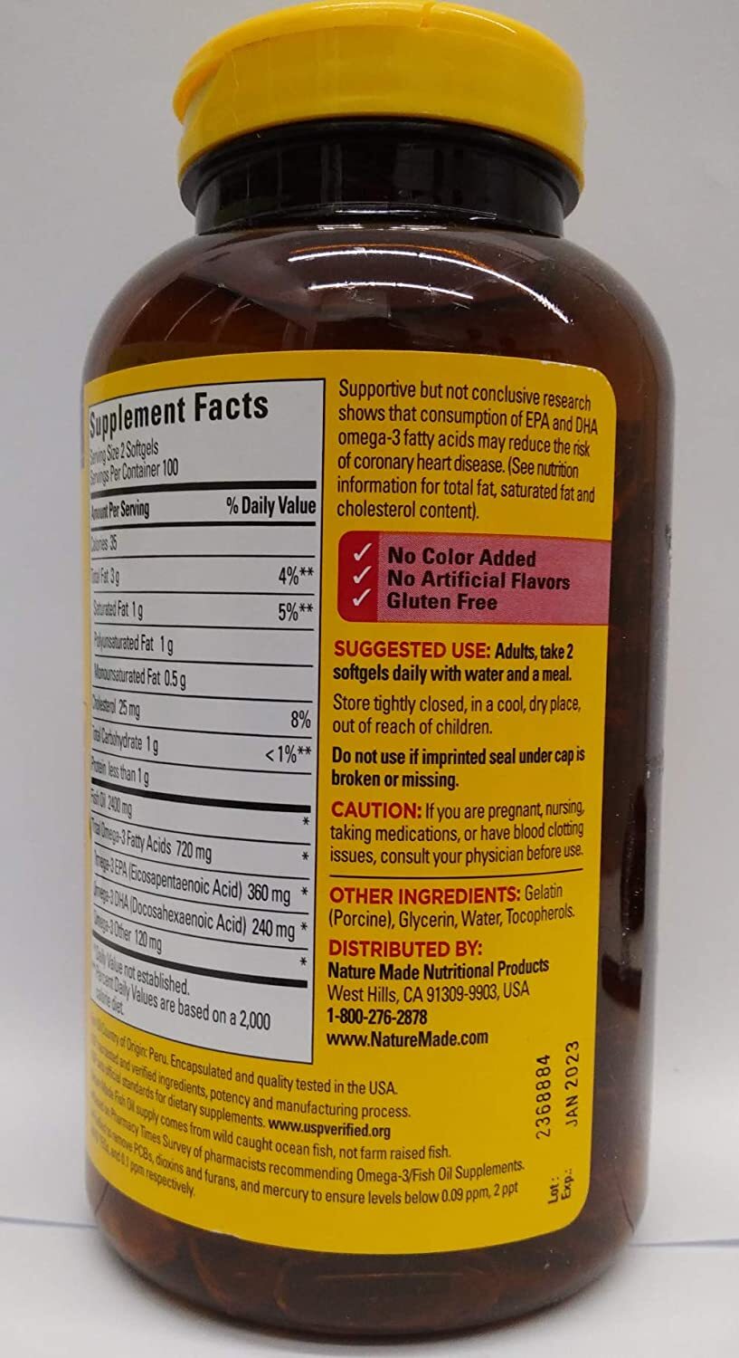 Nature Made Burp Less Omega 3 Fish Oil Softgels 1200 mg Omega 3  200 Softgels