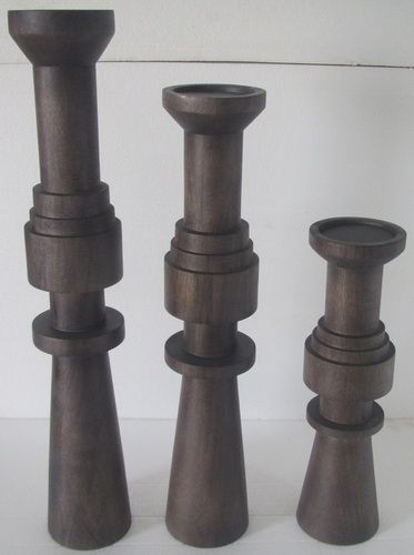 Wooden Pillar Candle Holder Set