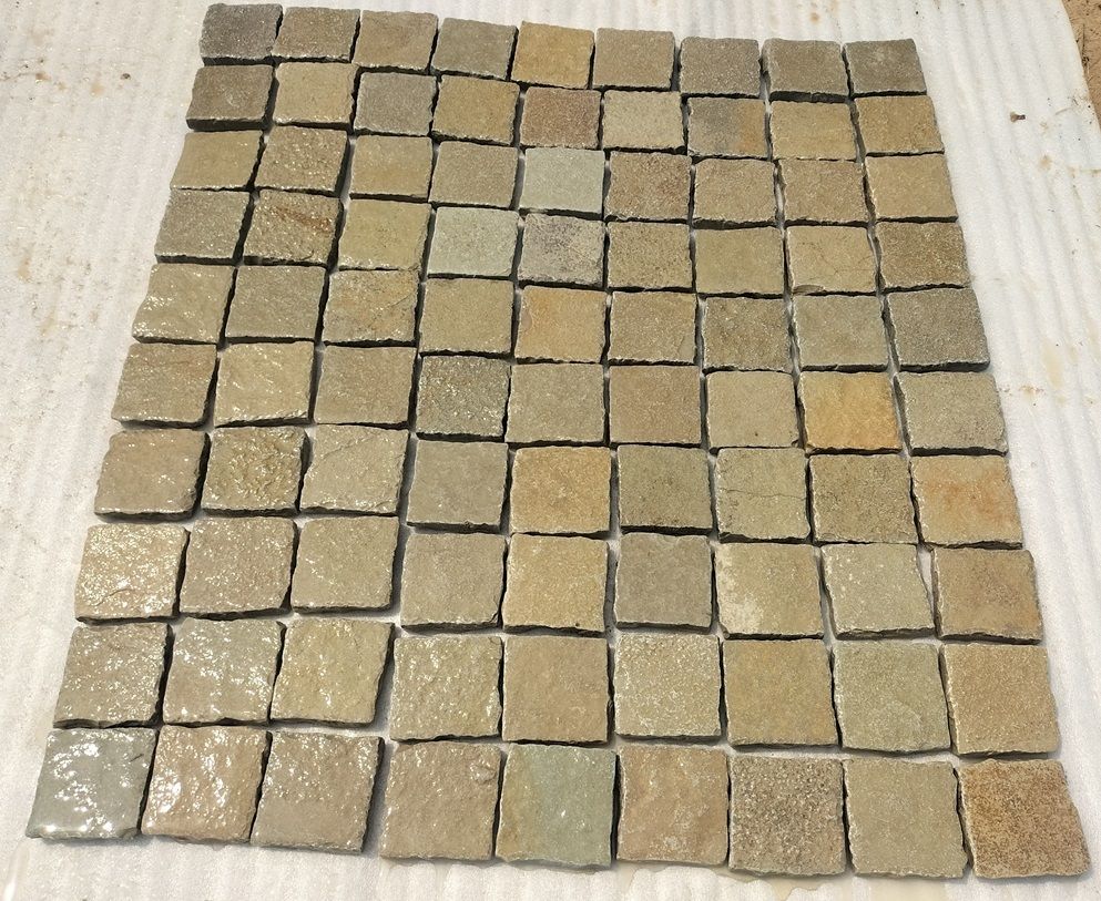 Tandur Yellow Limestone Cobble Stone 10x10x2 cm Paving Setts Driveway Pavers for Garden Landscaping Pathways Walkway Paving