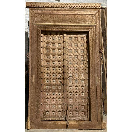 Wooden Door - Solid Teak Wood Construction, Brown Finish | Antique Design with Elegant Details