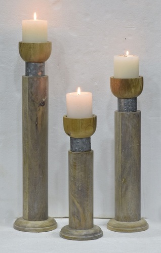 22 Inch Wooden Pillar Holder Set