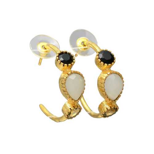 Hook earrings with black onyx and white gemstone