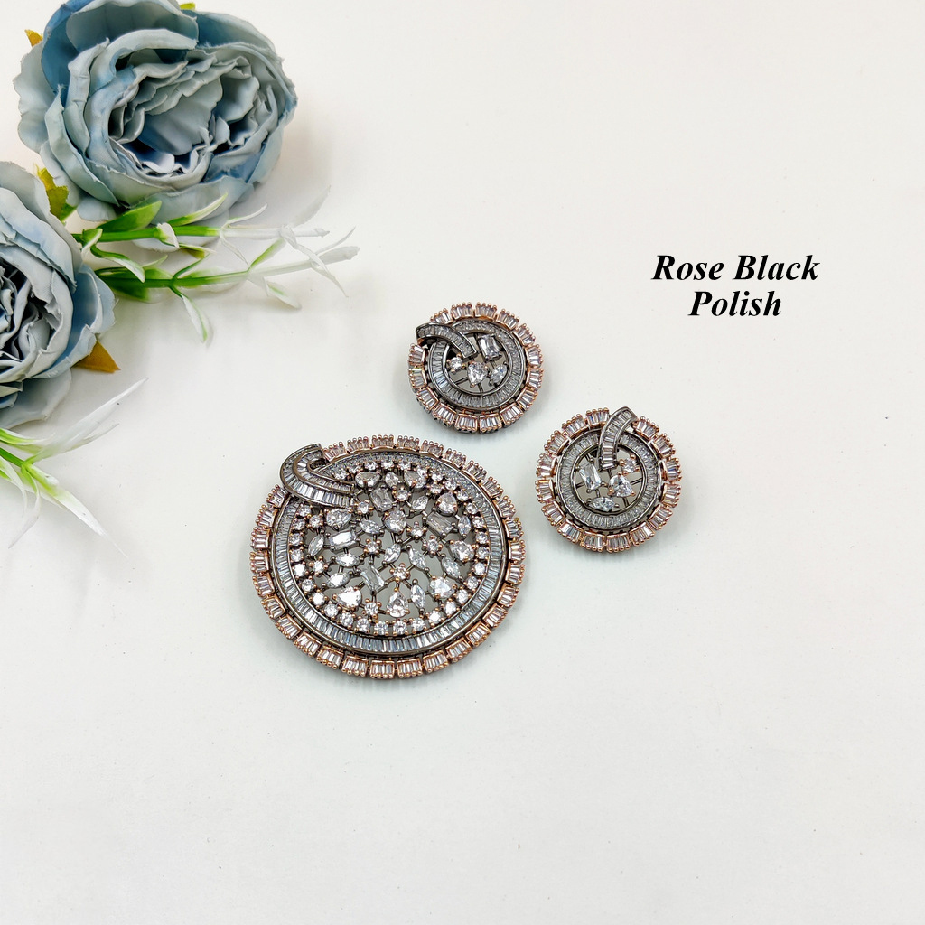 Circular Designer American Diamond Locket Set