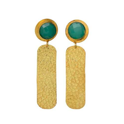 Emerald Radiance: Gold Accented Green Stone Earrings