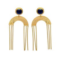 Sapphire Serenade: Gold Adorned Blue Stone Earrings - Gender: Women