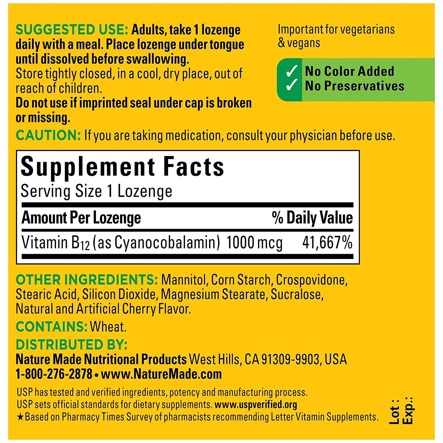 Nature Made Vitamin B-12 Sublingual Cherry 1000 Mcg - 50 Lozenges