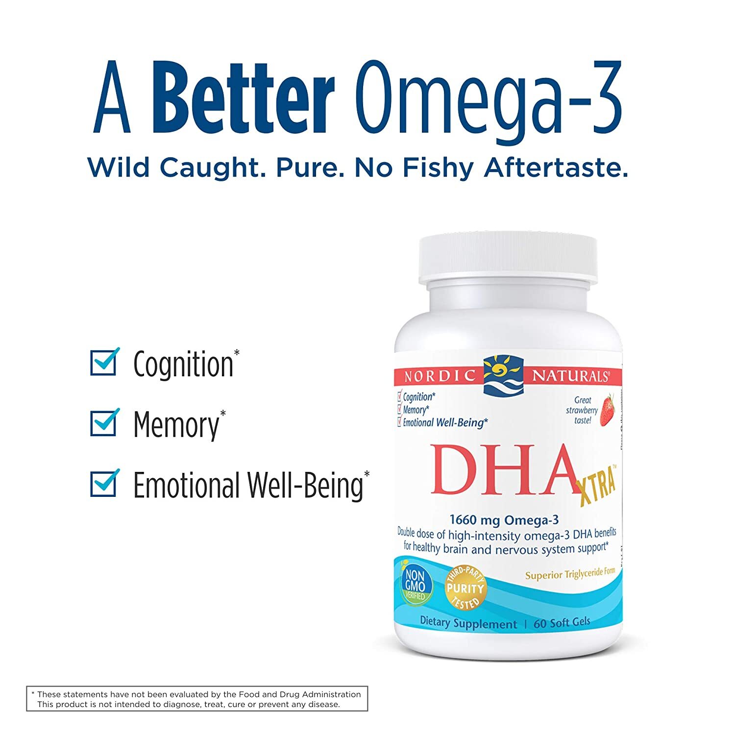 Nordic Naturals DHA Xtra, 1000 mg, Strawberry 60 softgels