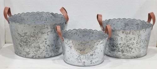 Galvanised Planter Set With Leather Handle