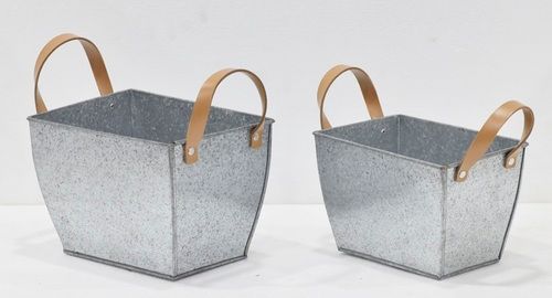 Galvanised Leather Handle Planter Set