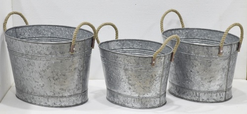Galvanised Ovul 11 Inch Planter Set