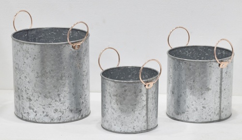 Galvanised Planter Set With Copper Finished Handle
