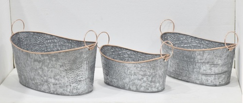 Galvanised Boat Shape Planter Set