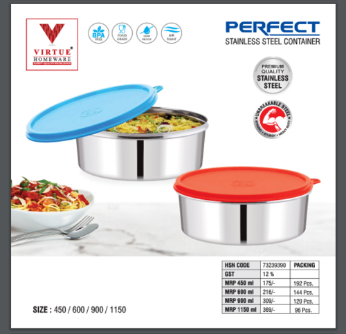 Perfect Virtue Homeware Stainless Steel Lunch Box Container - Color: Silver