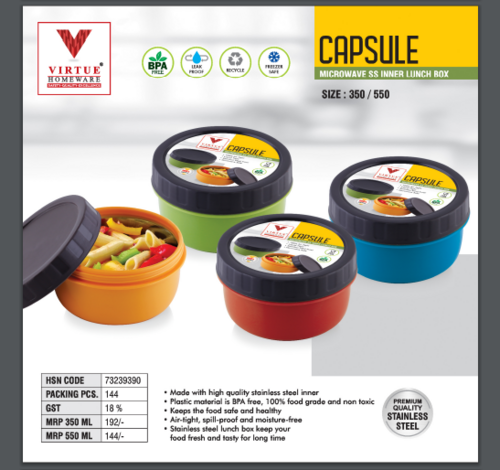 Capsule Virtue Homeware Stainless Steel Inner Lunch Box - Color: Blue
