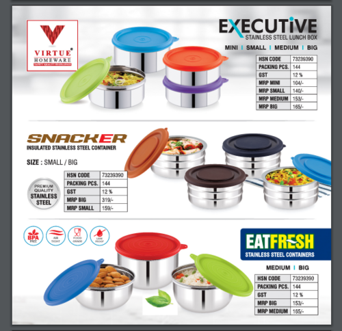 EXECUTIVE/ SNACKER/ EATFRESH VIRTUE HOMEWARE STAINLESS STEEL LUNCH BOX